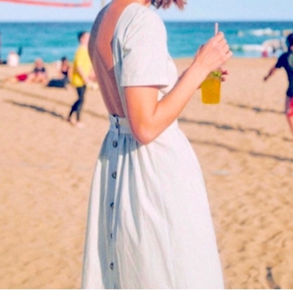 Sezane Odalie Dress US4 - EU36 White w/Light blue stripes - Picture 2 of 12